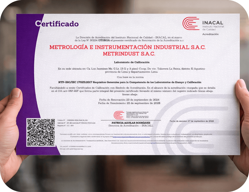 Certificado de acreditación INACAL de METRINDUST