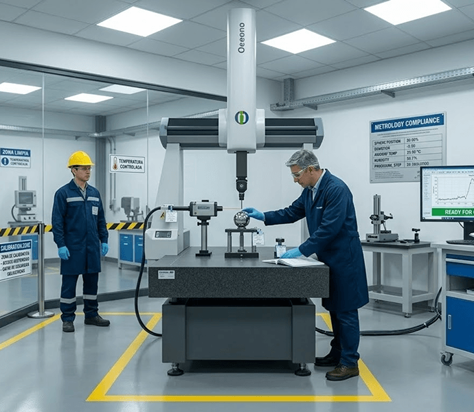 Técnicos de METRINDUST operando equipo de medición en laboratorio de calibración